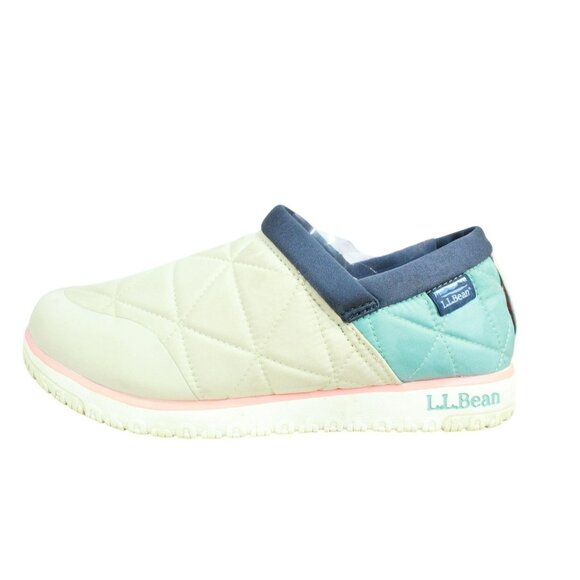LL Bean Ultralight Prima Loft Waterproof Quilted Slip On Tan & Blue Size 11 M - Picture 1 of 9